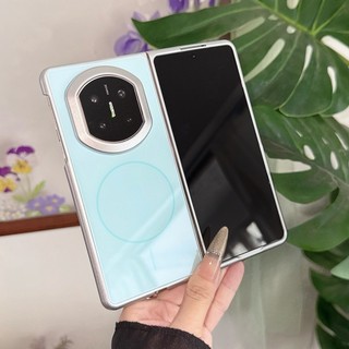 Ốp điện thoại cứng Acrylic từ tính màu thạch dễ thương cho Honor Magic V6 V5 Ốp điện thoại cứng mỏng có viền bạc Huawei Mate X7 X6 X5