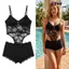 Bộ áo liền quần nữ CQCJ, Bikini đi biển co giãn mỏng, Áo tắm ngắn cổ chữ V cổ tròn gợi cảm suối nước nóng