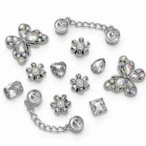 Set Charm Bướm Pha Lê Hoa Ngọc Trai Mix Dây Xích Kim Cương Bạc Ánh Sang Trọng ✨🦋🌼🤍