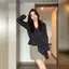 Áo sơ mi nữ cổ chữ v màu xanh mỏng dài tay mùa hè béo mm Áo sơ mi nhỏ dáng ôm khổng lồ