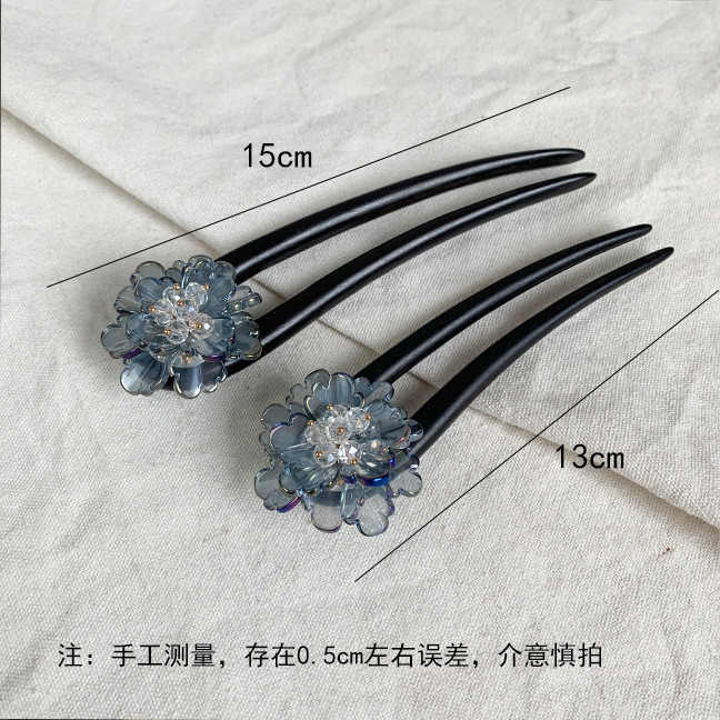 WHX Kẹp Tóc Chữ U Cổ Điển Pha Lê, Chất Liệu Mun, Phong Cách Trung Quốc