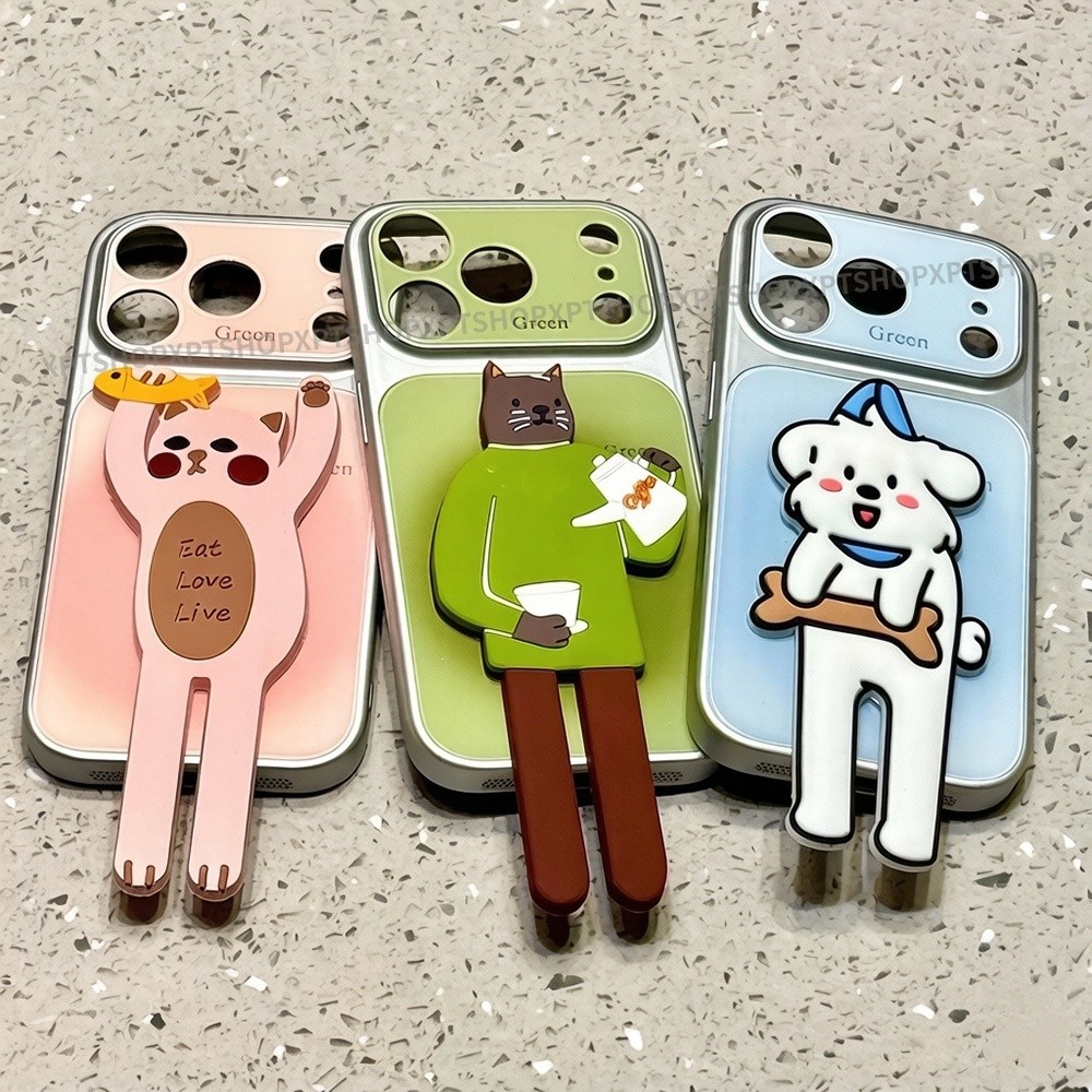 3D Silicone Mèo Giá Đỡ Mạ Acrylic Ốp Lưng Điện Thoại Cho iPhone 17 Pro Max 16 15 14 13 Vỏ Bảo Vệ Chống Sốc