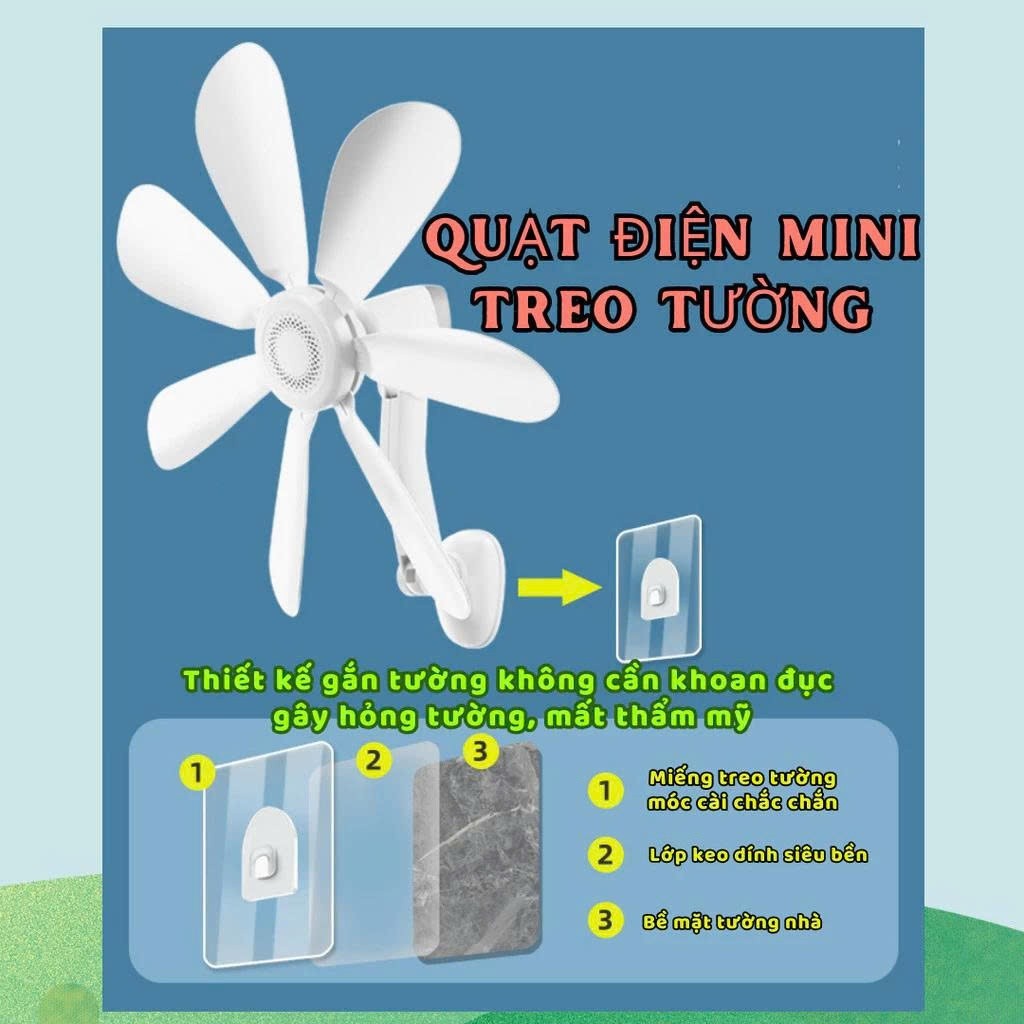 Quạt Treo Tường Nhà vệ Sinh, Phòng Tắm, Nhà Bếp 8 Cánh Không Tiếng Ồn Xoay 360 Độ, Kèm Miếng Dán