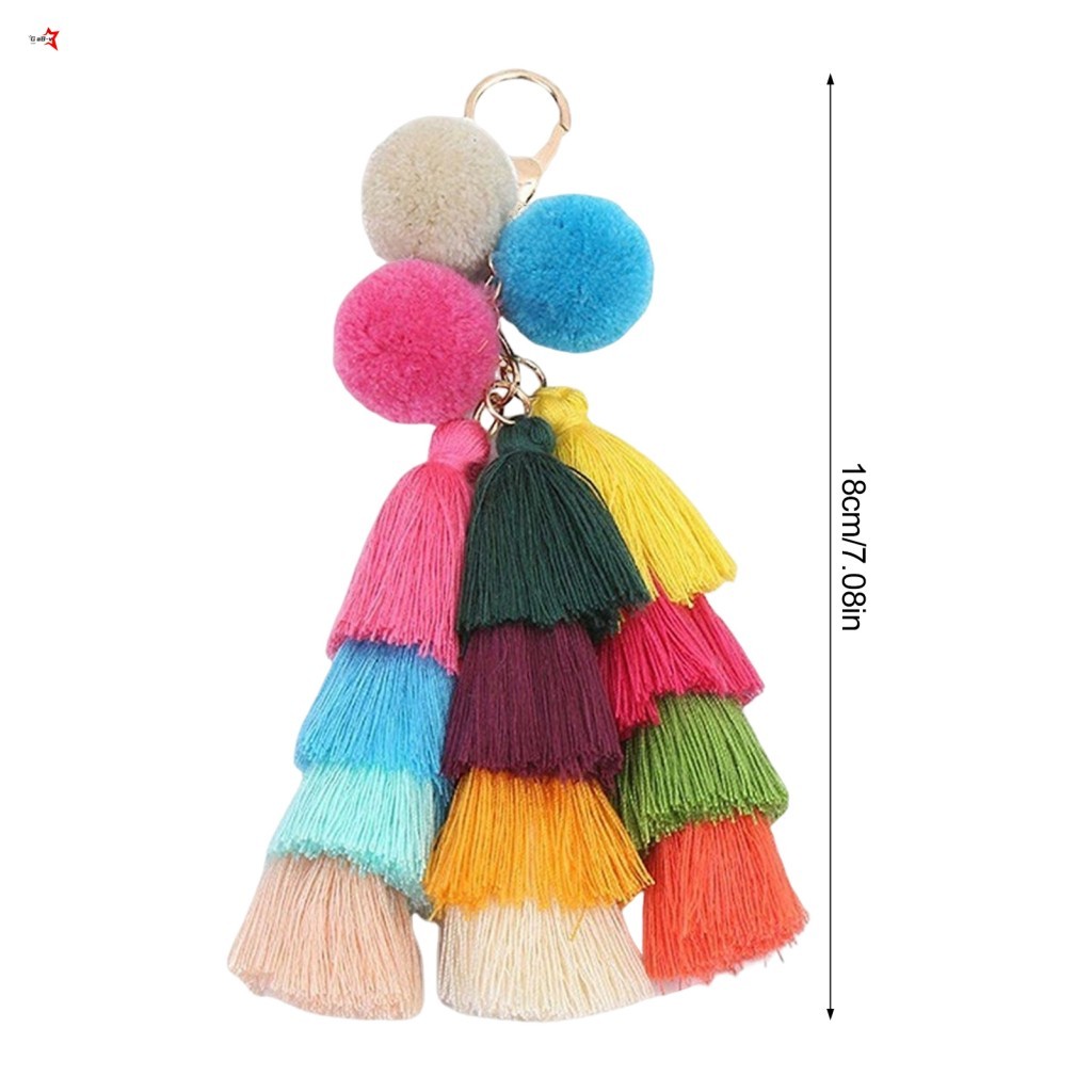 Polyester Nhiều Màu Sắc Tua Rua Pom Pom Móc Khóa Phụ Kiện Trang Trí Cho Túi Và Chìa Khóa