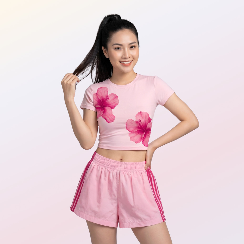 Quần Short SHI Nữ Bốn Sọc Phối Màu Hồng Thoáng Khí Khô Nhanh Màu Sắc Nổi Bật
