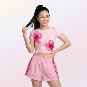 Quần Short SHI Nữ Bốn Sọc Phối Màu Hồng Thoáng Khí Khô Nhanh Màu Sắc Nổi Bật