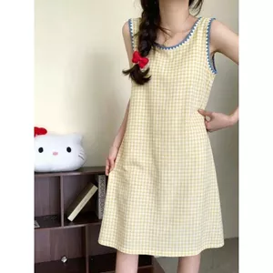 Váy ngủ kẻ sọc đeo chéo mùa hè cho nữ có đệm ngực Váy Vest phong cách nữ tính ngọt ngào Váy nhà