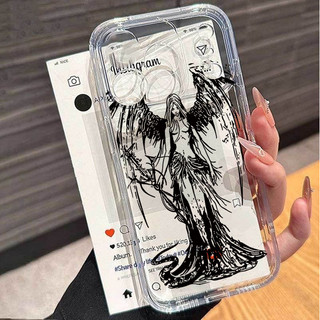 Dark Gothic Cross Mark Angel Cover Cho OPPO A6 A5 A3 Pro A6X A3X A5X 5G Reno 11F 12F 13F 8T 7Z 8Z 5G Vỏ TPU Bảo Vệ Ống Kính Hoa Văn Chống Sốc Mềm Thoáng Mát Trong Suốt