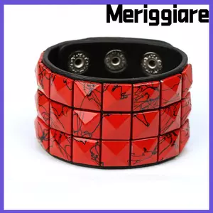 MERIGGIARE Vòng tay có thể điều chỉnh, Vòng tay da phong cách Punk Rock, Dây đeo cổ tay Unisex thời trang Trang sức màu đen Nam