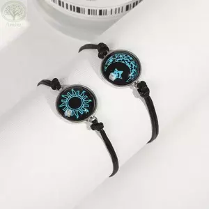 Vòng tay cặp đôi AMLU, Vòng tay bện mặt trăng mặt trời phát sáng, Punk có thể điều chỉnh Dây chuyền tay Cặp đôi Món quà trang sức