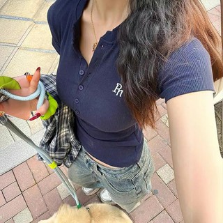 Áo thun nữ ôm dáng thêu họa tiết, kiểu dáng thường ngày, đa năng, tay ngắn, phong cách retro.