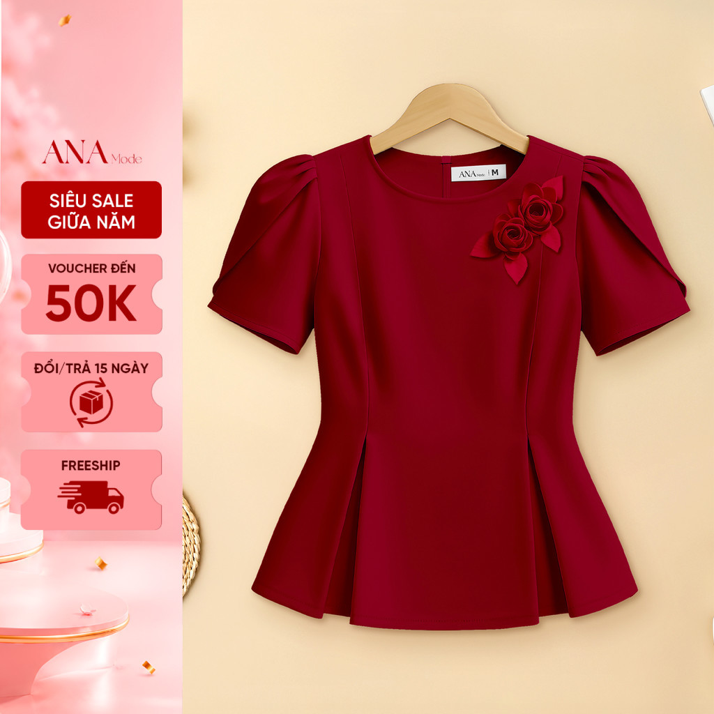 Áo Kiểu Công Sở Nữ ANA Mode Chất Liệu Cotton Lạnh Thanh Lịch Đi Tiệc Quà Tặng Mẹ AK25VHG14