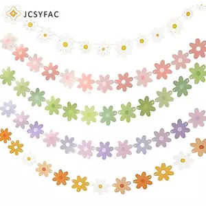 JCSYFAC Hoa Cúc Giấy Biểu Ngữ Nón Bánh Toppers Trẻ Em Bé Gái Sinh Nhật Hoa Cúc Chủ Đề Trang Trí Tiệc Treo Bunting Vòng Hoa Tiếp Liệu Mới