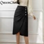 Phụ Nữ Màu Đen Chắc Chắn Bút Chì Chia Váy Nữ Cao Cấp Công Sở Mặc Bodycon Midi Váy