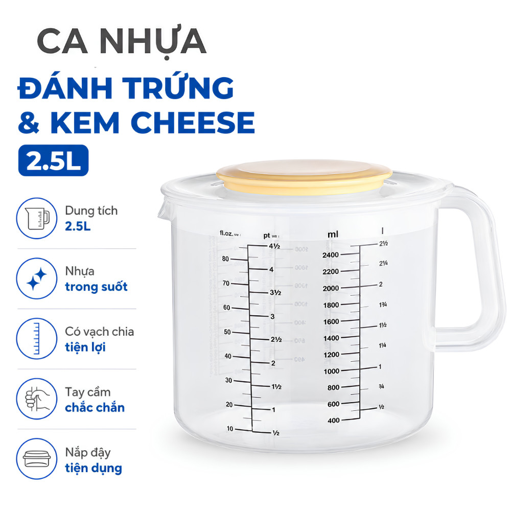 Ca Nhựa Đánh Trứng & Kem Cheese 2.5L – Có Nắp Đậy, Tiện Lợi, Chuyên Dụng Cho Pha Chế