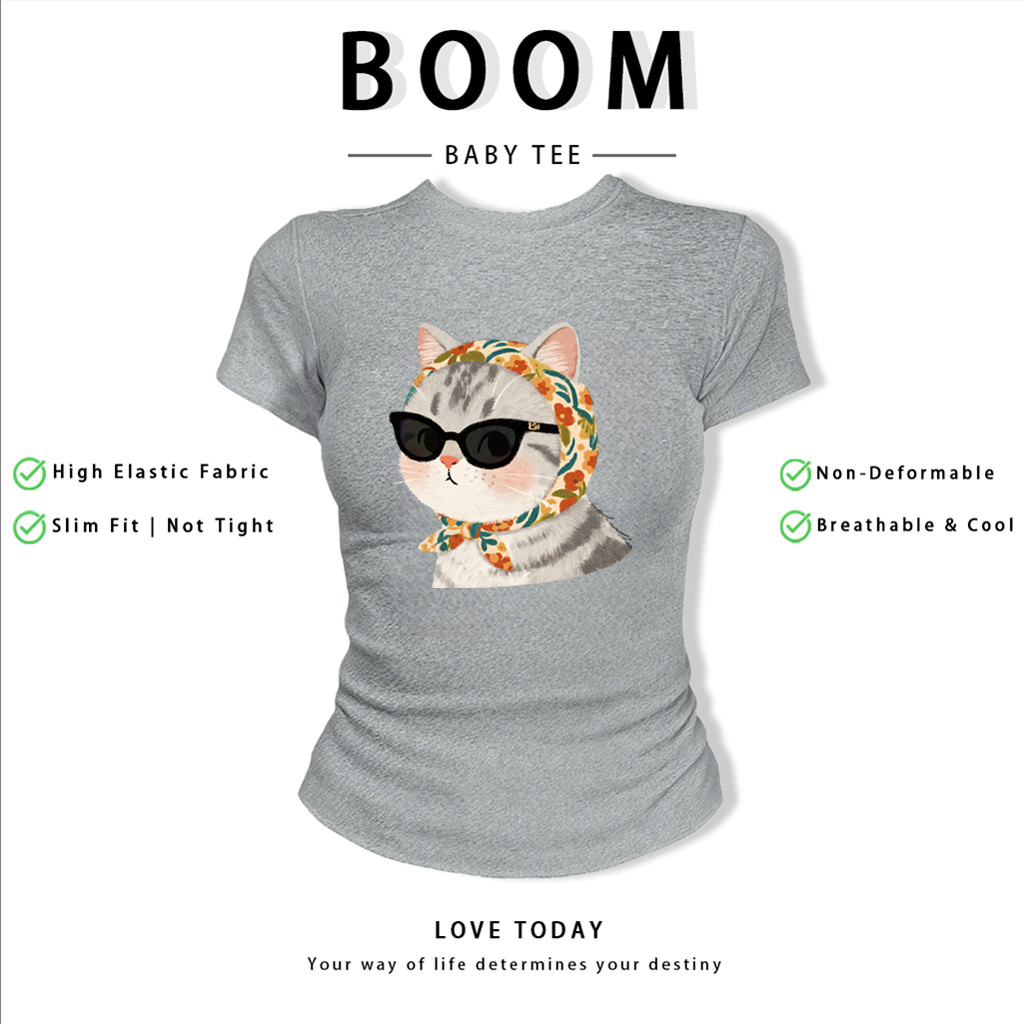 BOOM Áo Baby Tee Nữ Cotton Ôm Body-Áo Thun Ngắn Tay Y2K In Hình PhongCách Mùa Hè, Cổ Tròn Hàng Đầucách hàn quốc phong149
