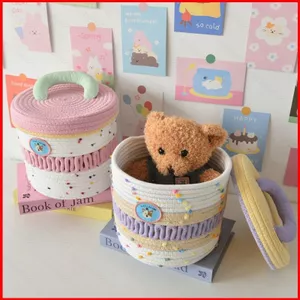 Giỏ đựng dây bông ST2 Giỏ đựng đồ dệt đầy màu sắc có tay cầm cho đồ chơi mẫu giáo Giặt ủi TS2