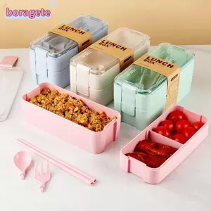 Hộp Bento BORAGETE, Hộp Cơm Trưa Rơm Lúa Mì 850ml, Hộp Đựng Thực Phẩm Lò Vi Sóng Chống Rò Rỉ Hộp cơm