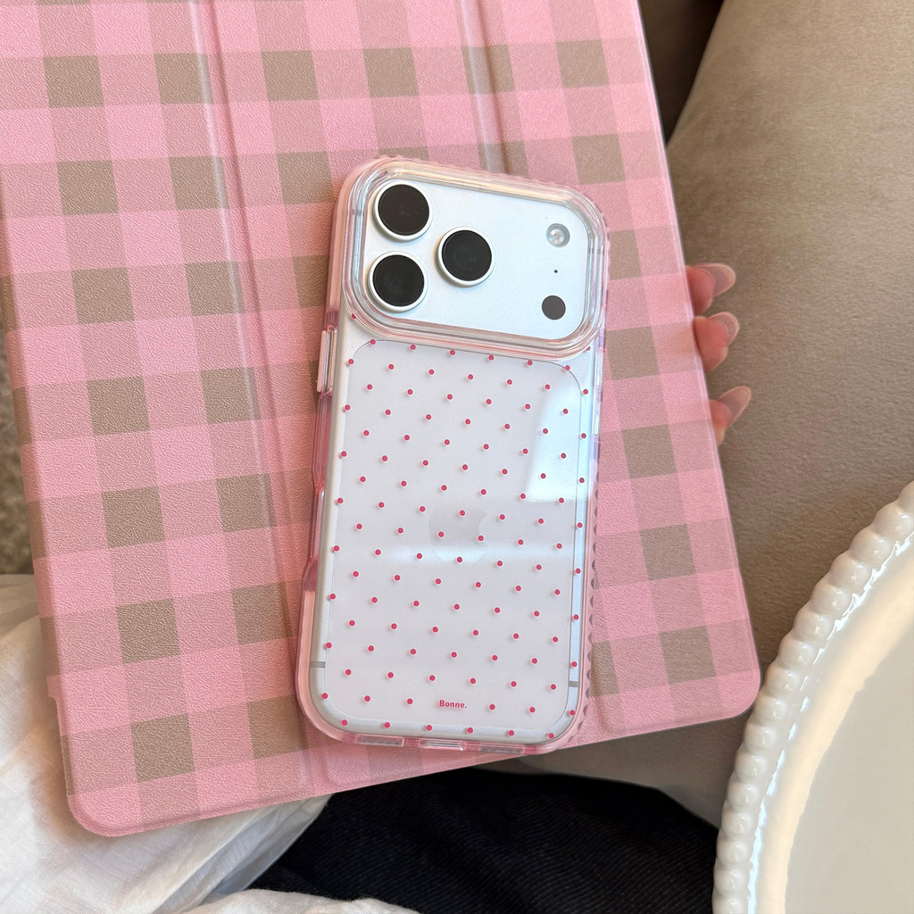 Thiết kế chấm bi màu trơn phong cách ins phù hợp cho iPhone 17 Pro Max với vỏ bảo vệ màn hình 16, 15, 14, 13, 12 và 11 0SAB