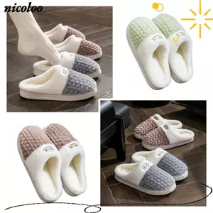 NICOLOO Một Đôi Dép Nữ, Dép Cotton Cặp Đôi Đáy Dày Mờ, Giày Cotton Sang Trọng Mềm Mại Thời Trang Mùa Đông Ấm Áp Cho Nam Nữ