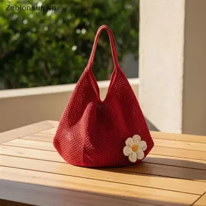 # HB # 1 Túi đeo vai móc thủ công có trang trí hoa Túi Tote dệt kim rỗng dung tích lớn Túi xách thông thường để mua sắm hàng ngày Du lịch đi biển.