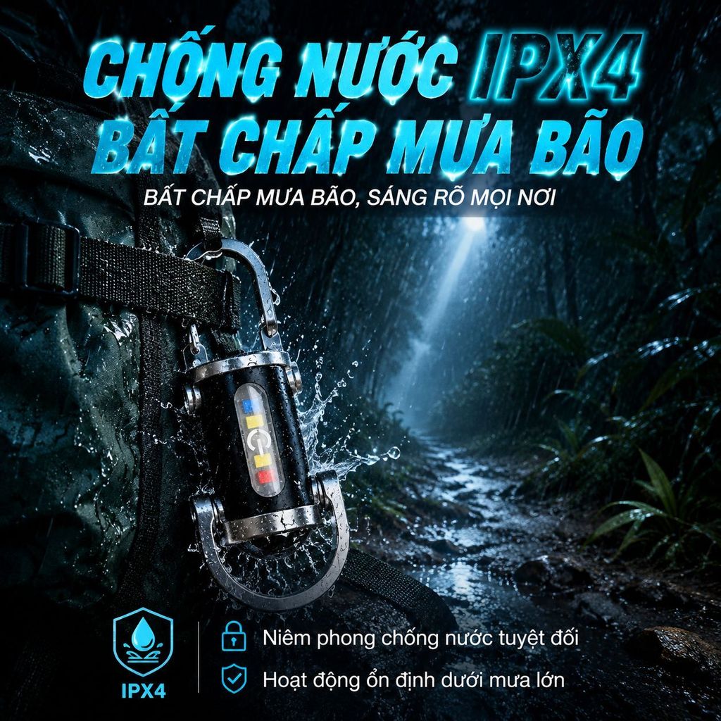Siêu sáng đèn pin móc chìa khóa LED chống nước | Đèn pin cắm trại mini móc chìa khóa | Đèn pin mạnh chống nước tiện lợi