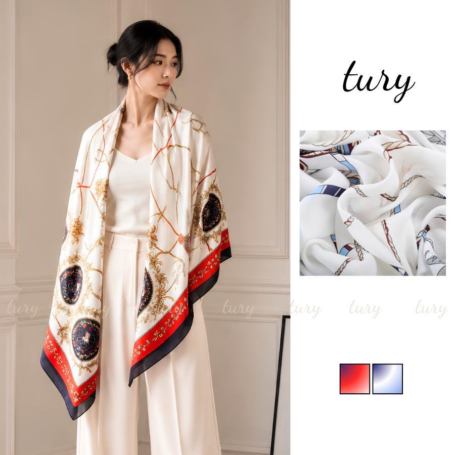 Khăn Choàng Lụa Nữ - Tury - Khăn Lụa Choàng Cổ 90x180cm Họa Tiết Sang Trọng Thanh Lịch - KS085