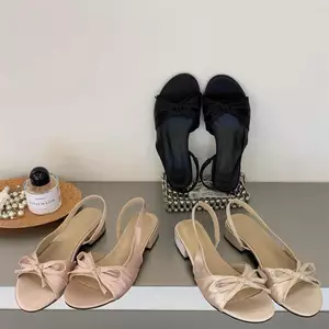 TT Nơ Giày Sandal Nữ Mùa Hè 2026 Mũi Vuông Lưng Mở Ngón Chân Giày Nữ Nhẹ