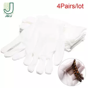 4 Đôi Găng Tay Trắng Cotton Mềm Mỏng Đồng Xu Trang Sức Găng Tay Làm Việc Kiểm Tra Bạc