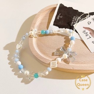 Vòng chìa khóa mặt dây chuyền hạt xanh Milky Blue, dây đeo tay ngắn chống rơi, trang trí túi di động
