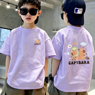Áo thun bé trai ngắn tay in hình Capybara dễ thương, cotton mềm thoáng khí, thời trang cho bé đi học đi chơi