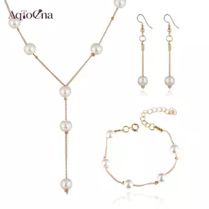 AqToCna Giả Ngọc Trai Nelace Bông Tai Vòng Tay Bộ Trang Sức Đơn Giản Choker Nữ Quà Tặng AqToCna