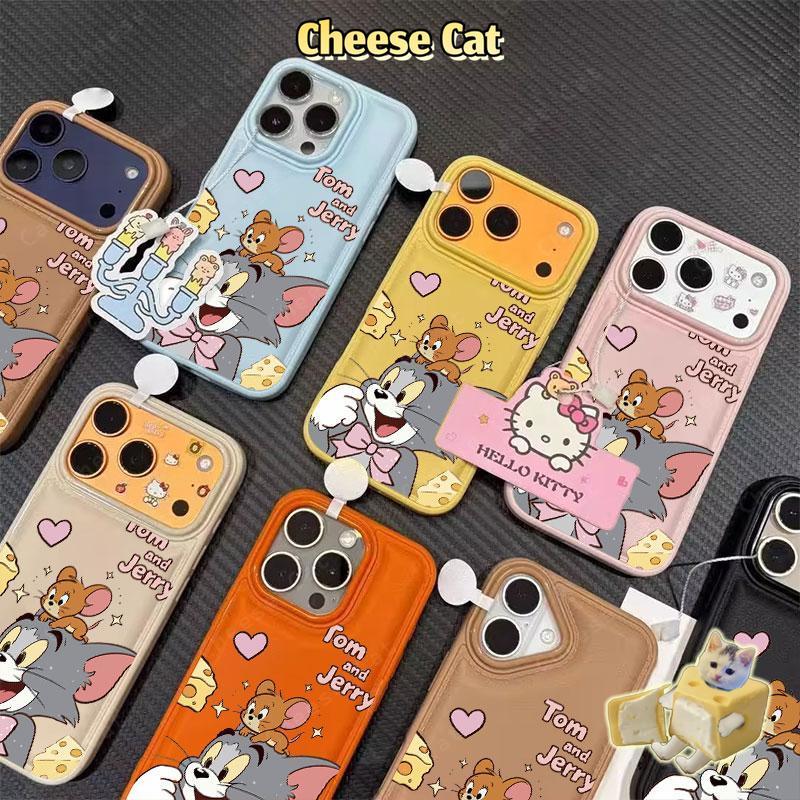 Phô Mai Mèo Chuột Ốp Lưng Điện Thoại iPhone 13 12 14 11 Pro 15 Plus 16 Pro Max Xs Max XR 7Plus 8Plus Hồng Da Điện Thoại