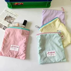 Túi đựng mỹ phẩm Macaron Color Block mới - Túi trang điểm dây kéo Nylon di động để sử dụng hàng ngày và du lịch