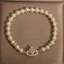 Vòng tay ngọc trai nữ - Charm vương miện thanh lịch kiểu Pháp (Zircon hình trái tim hồng) Hạt đệm pha lê Gold Accent - Trang phục hàng ngày tối giản sang trọng