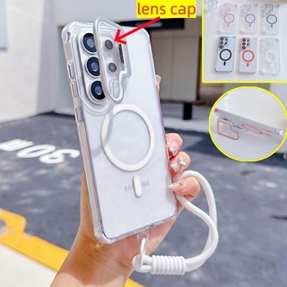 Từ Tính Trong Suốt Cho Samsung Galaxy S26 S25 S24 Ultra Plus S25 FE A57 A56 A26 A36 Ốp Lưng Có Ống Kính Phim Bao Dây Đứng