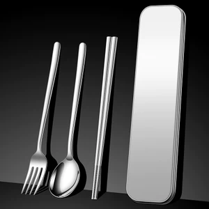 Bộ Đũa Inox, Màu Trơn, Di Động, Thích Hợp Cho Học Sinh Và Nhân Viên Văn Phòng, Bộ Đồ Ăn Ngoài Trời