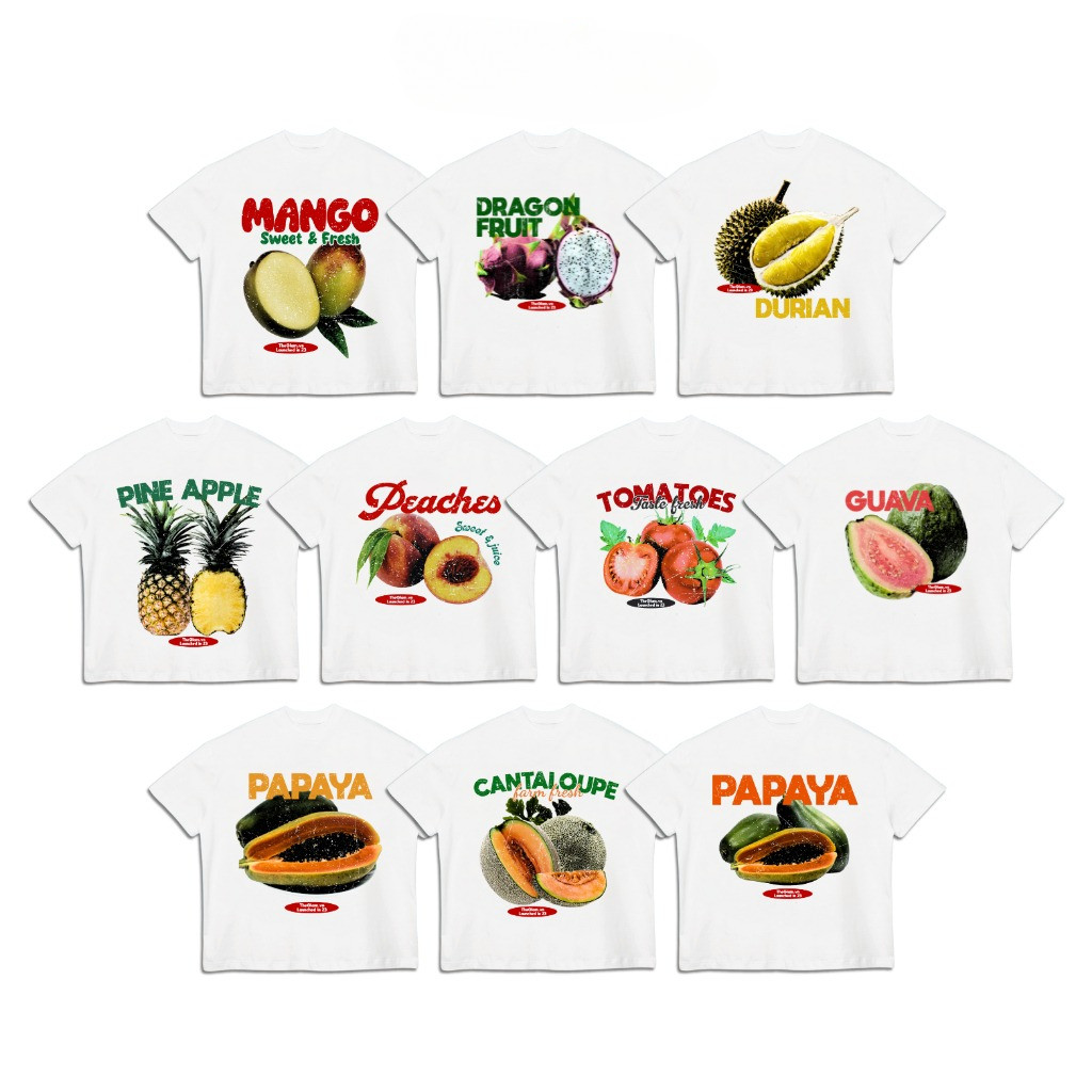 （Giao hàng 24h）Angela - Áo Thun Trắng Form Boxy "TROPICAL FRUITS COLLECTION" UNISEX BST Áo Hè Trái Cây