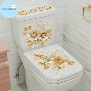 Pufangbliss Tự Dính Kim Cương Vàng Vệ Sinh Stier Thanh Lịch Hoa Trang Trí Phòng Tắm Có Thể Tháo Rời Cho Sang Trọng Nhà Vệ Sinh VN