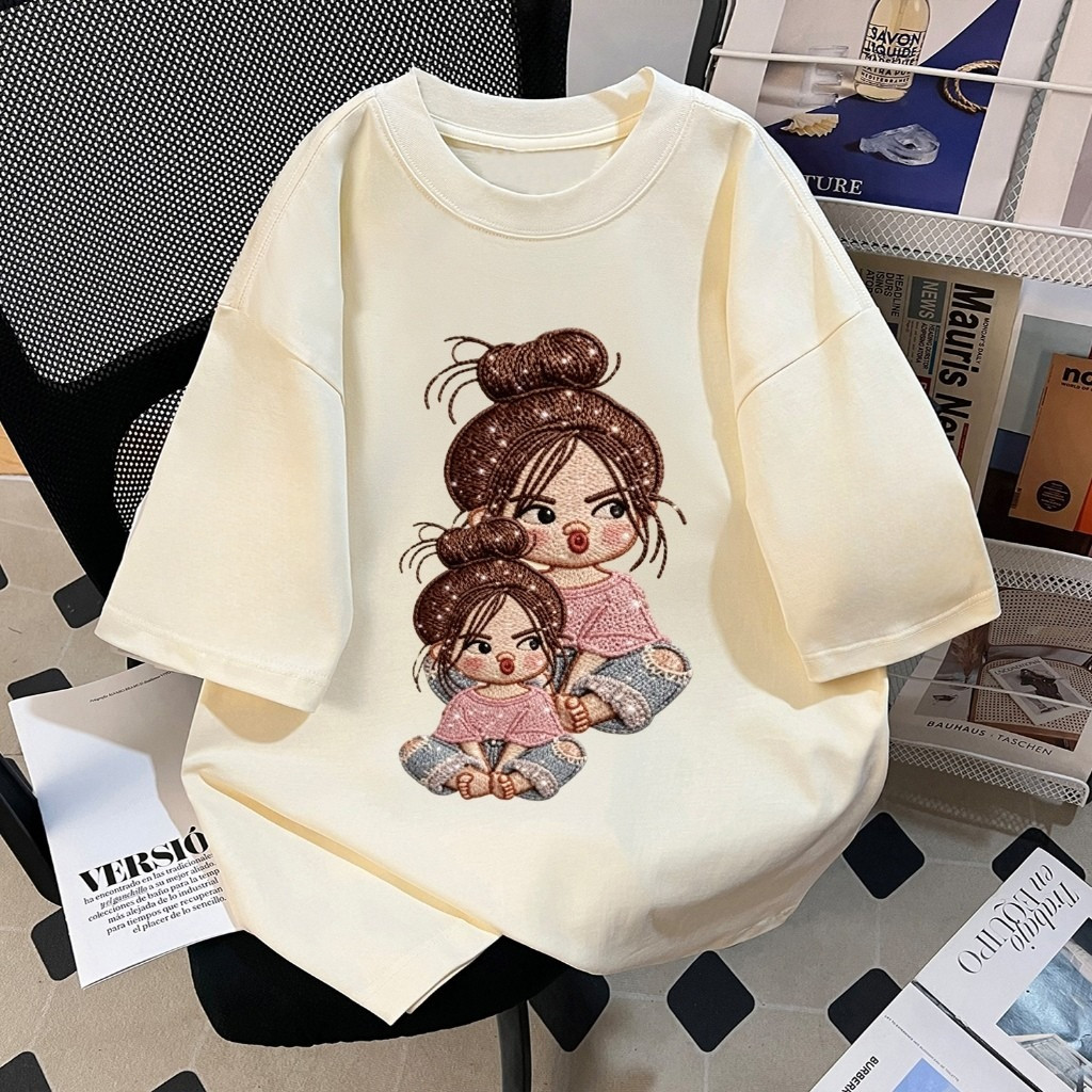 （Giao hàng 24h）Angela Áo thun cặp đôi tay ngắn cotton ngắn tay phong cách đại học dáng rộng ngộ nghĩnh