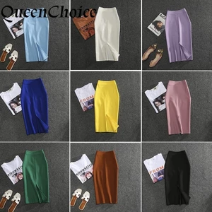 70CM Chiều Dài Nữ Co Giãn Chắc Chắn Trắng Bút Chì Váy Nữ Thời Trang Cao Cấp Chia Midi Váy
