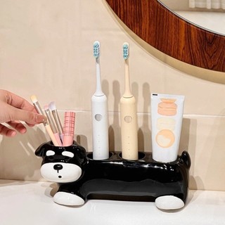 Giá đỡ bàn chải đánh răng bằng gốm SENRTY, Giá đỡ bàn chải đánh răng điện hoạt hình hình hình chó mèo, Tiết kiệm không gian 4 lỗ Bàn chải đánh răng không thấm nước Giá lưu trữ phòng tắm