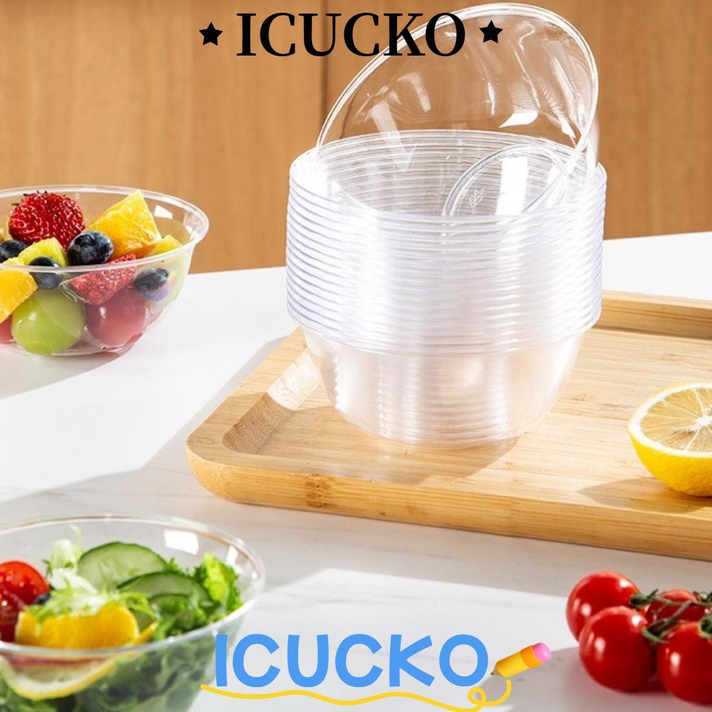 ICUCKO 25 Chiếc Bát Ăn Trưa Dùng Một Lần, Bát Ăn Trưa Tròn Dày Trong Suốt, Phụ Kiện Nhà Bếp Nhựa Lẩu Bộ Đồ Ăn
