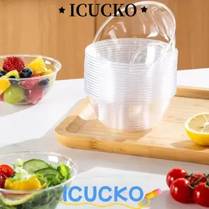 ICUCKO 25 Chiếc Bát Ăn Trưa Dùng Một Lần, Bát Ăn Trưa Tròn Dày Trong Suốt, Phụ Kiện Nhà Bếp Nhựa Lẩu Bộ Đồ Ăn