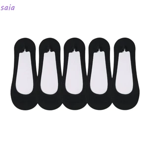 SAIA 5 Đôi Tất Vô Hình, Tất Thuyền Chống Trơn Trượt Lưới Thoáng Khí, Tất Ngắn Màu Trơn Thoải Mái Chất Lượng Cao Nữ