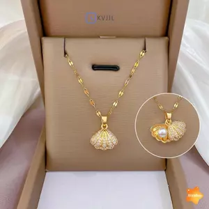 Ngọc Trai Nelace Dành Cho Nữ Đầy Kim Cương Giả Vỏ Mặt Dây Chuyền Titan Nelace Không Mòn Kim Loại Nelace Mới