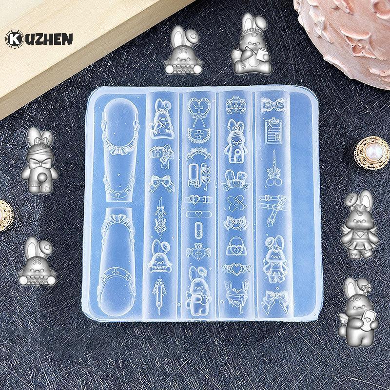 KUZHEN 3D Khuôn Làm Móng Tay Silicon Dụng Cụ Làm Móng Hoạt Hình Nơ Thỏ Khung Đá Quý Móng Tay Quyến Rũ Khuôn Móng Tay Phụ Kiện Nghệ Thuật Móng Tay Đồ Dùng HOT