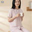 Phong cách Nhật Bản Muji Style / Bộ đồ ngủ cổ tròn Cotton nguyên chất sợi hai lớp dành cho nữ / Bộ đồ dài tay ngắn mỏng màu trơn dài / Bộ đồ quần ngắn tay có thể mặc bên ngoài mùa hè