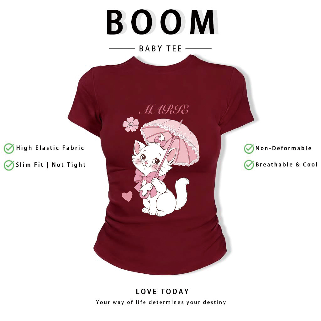 BOOM Áo Baby Tee Nữ Cotton Ôm Body-Áo Thun Ngắn Tay Y2K In Hình PhongCách Mùa Hè, Cổ Tròn Hàng Đầucách hàn quốc phong052
