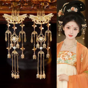 Cổ Hanfu Phụ Kiện Tóc Tính Khí Bướm Hoa Tua Rua Lược Tóc Bước Lắc Tất Cả Trận Đấu Đường Phong Cách Cung Điện Retro Chèn Lược Bao Sideburns 6.2